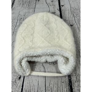 Soft Sherpa Lined Baby Size 0-6 months Winter Beanie Cap w/Strap Beige